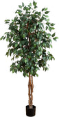 Nearly Natural 5ft Triple Trunk Artificial Ficus Tree with Natural Wood Trunks, Fake Tree for Indoor Home Décor, Faux Ficus Tree with Black Nursery Pot