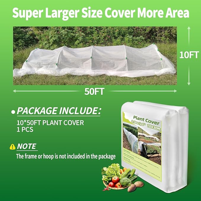 Avalution 3 Pack Plant Covers Freeze Protection, 10x50 FT Frost Cloths for Outdoor Plants, 0.9 oz/yd² Reusable Frost Blankets for Outdoor Plants, Row Covers for Vegetables Season Extension