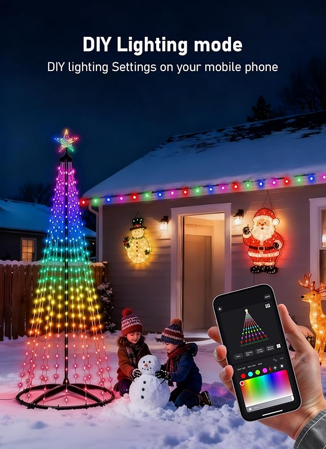 6FT Christmas Cone Tree,Smart RGB LED Lights with App & Remote Control,Music-synced and DIY Multicolor String Lights,Indoor & Outdoor Waterproof Christmas Decoration Lights for House
