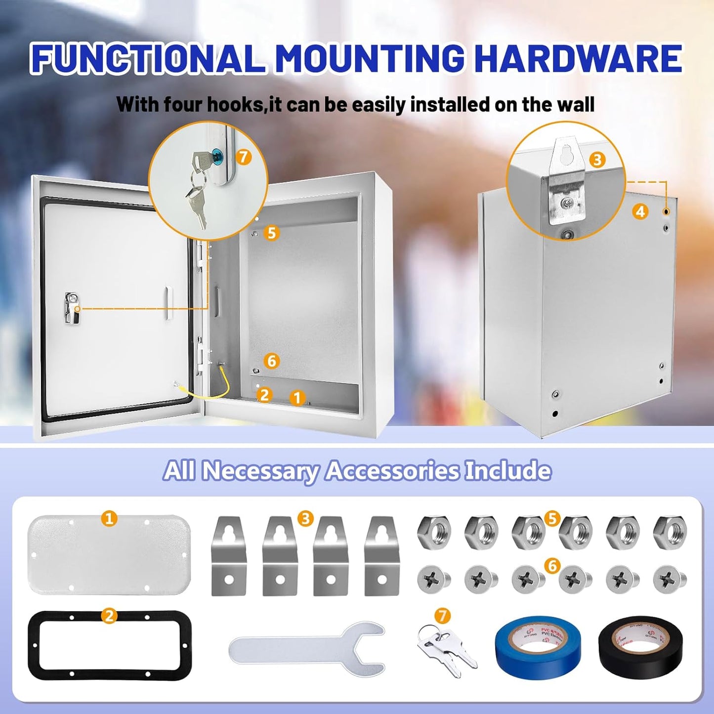 Outdoor Electrical Box 20 x 16 x 6''D NEMA 4X Enclosure Steel Box, Waterproof & Dustproof Outdoor/Indoor Lockable Electrical Junction Box, with Mounting Plate