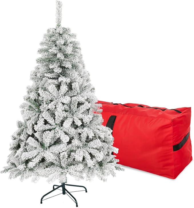 5FT Snow Flocked Christmas Tree, Small Artificial Holiday Xmas Tree with 600 Branch Tips, Foldable Stand for Holiday Party Decoration