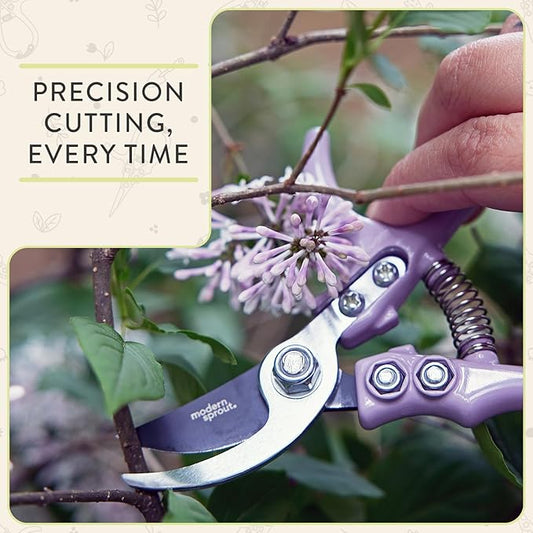 Modern Sprout Hand Pruners & Shears Set with Blister Pack - Lightweight Gardening Tools with Easy Lock - Sharp Carbon Steel Blades -Rust Resistant Scissors for Herbs, Flowers - Chartreuse