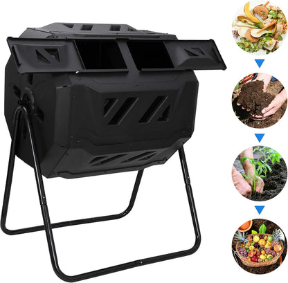 Nouva 43 Gallon Large Composting Tumbler Dual Rotating Chamber Garden Composter Bin Compost Bin with Steel Frame Outdoor Garden Yard