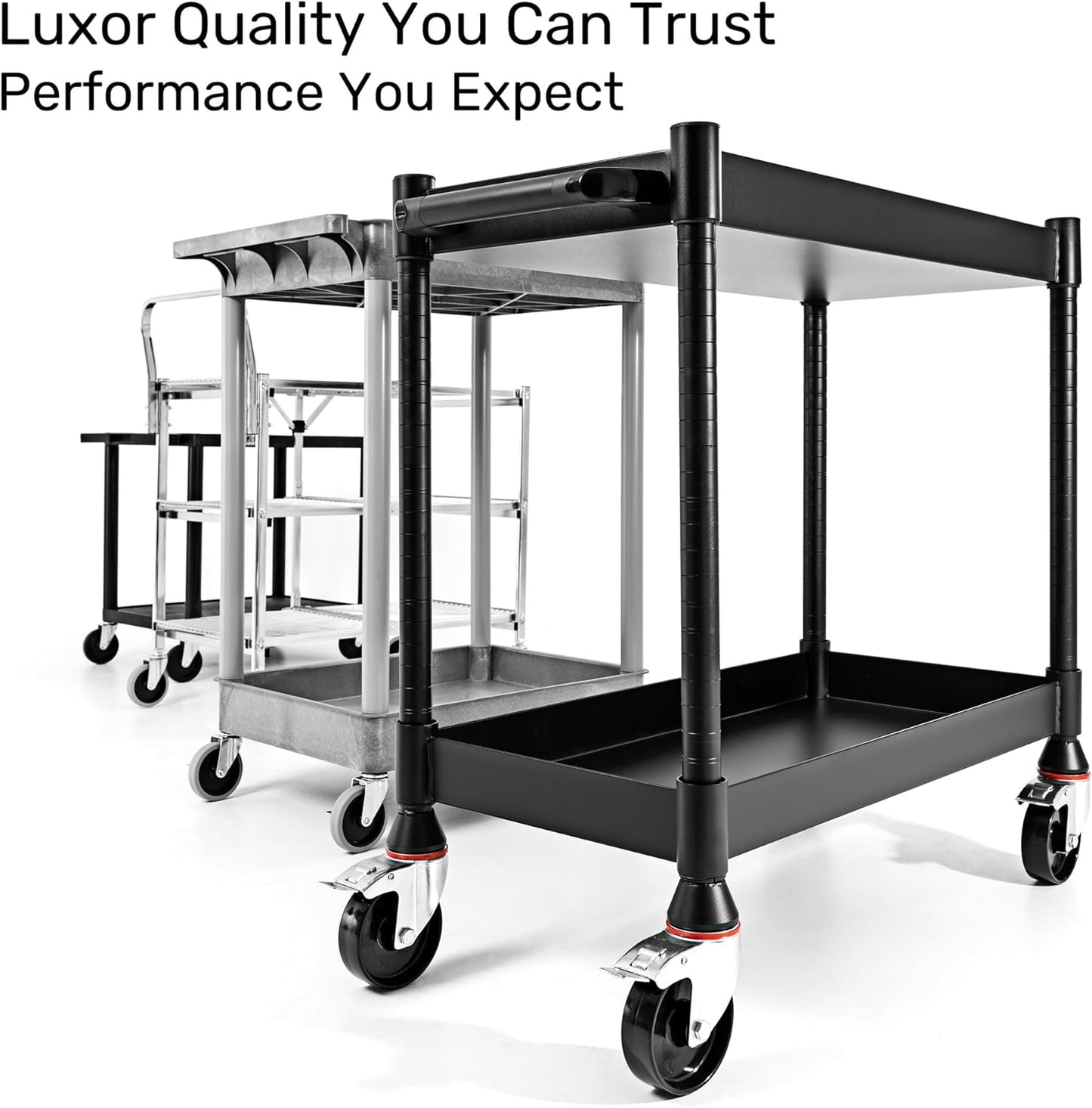 MightyHaul 18" Heavy-Duty Utility Cart with 2 Reversible Shelves, 1,200 lb Capacity, Heavy-Duty Casters for Industrial Use