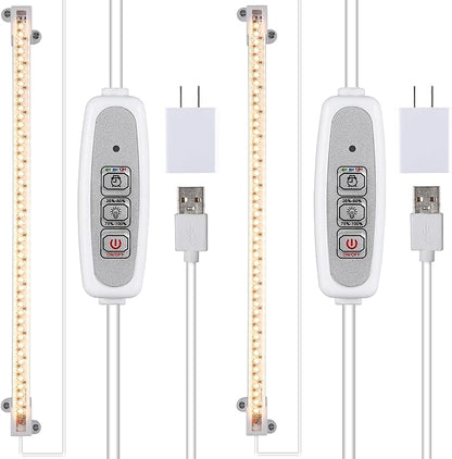 One Strip Growing lamp 2-Pack, Full Spectrum LED Grow Light Strips for Indoor Plants with Auto ON/Off Timer & 4 Dimmable Levels for Green House Hydroponics Succulent (One Head 2 Pack)