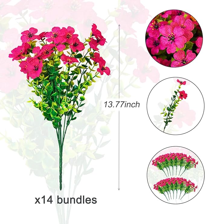 14 Bundles Fake Mums Fake Plants Artificial Mums for Outdoors Artificial Flowers for Yard Porch Home Garden Fall Indoor Outdoor Decor(Fuchsia)