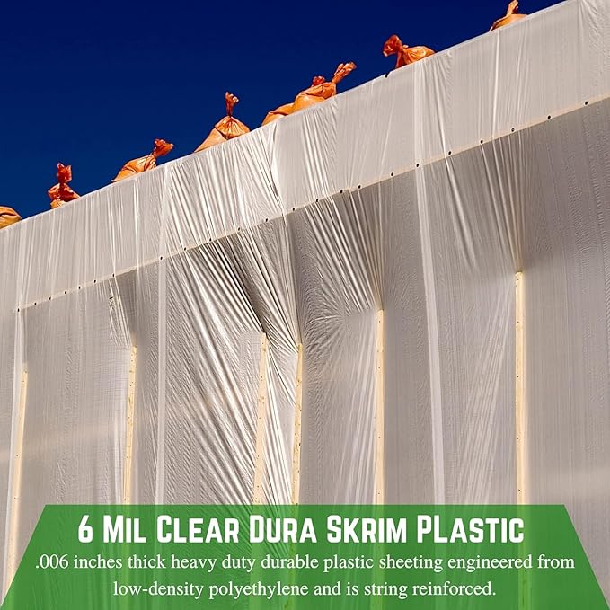 Farm Plastic Supply - Dura Skrim String Reinforced Clear Plastic Sheeting - 6 Mil - (24' x 100') - Reinforced Poly Film Tear Resistant, Weatherproof, Vapor Barrier Polyethylene Roll for Construction