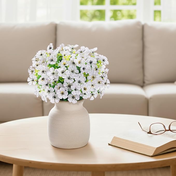 Lifewit Artificial Flowers for Outdoor Indoor, 12 Bundles Plastic Fake Flowers Daisy with Eucalyptus Leaves for Home Garden Decor, Porch, Window Box(White)