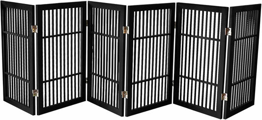 Pet Dog Gate Strong and Durable Freestanding Folding Acacia Hardwood Portable Wooden Fence Indoors or Outdoors by Urnporium (Black Pet Gate, 6 Panel 30" Tall)