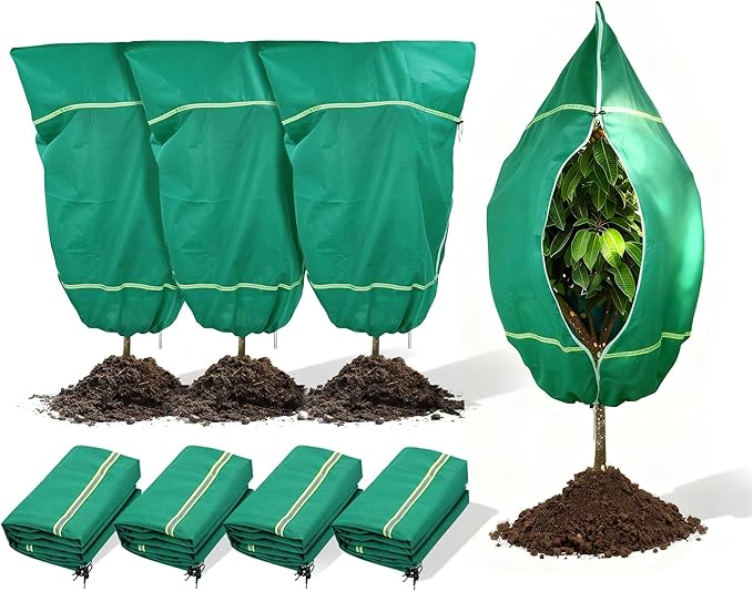 IC ICLOVER Plant Covers Freeze Protection for Winter, 4 Pack 47"x71" Frost Blankets for Outdoor Plants with Zipper Drawstring, Plant Freeze Protection Tree Cover Bags Cloth for Shrub Bush Fruit Potted