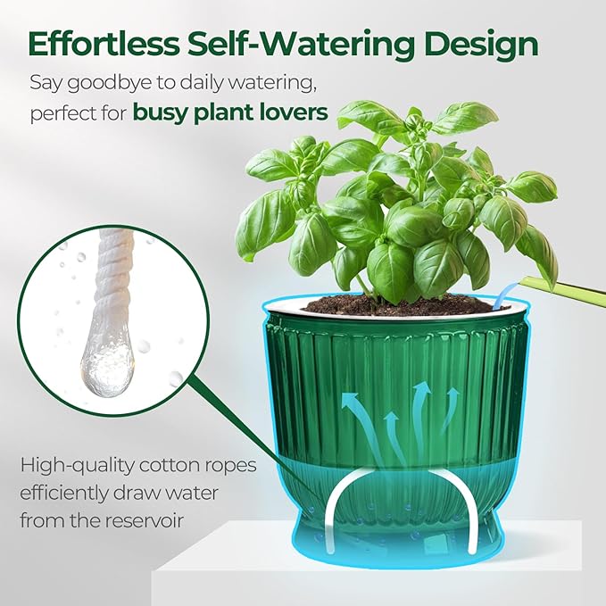 T4U 4.8 Inch Self Watering Plant Pot, 4 Pack Self Watering Pots, Self Watering Planter with Reservoir, Small Self Watering Pots for Indoor Plants, African Violets (4 Pack, 4.8", Translucent Green)