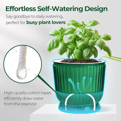 T4U 4.8 Inch Self Watering Plant Pot, 4 Pack Self Watering Pots, Self Watering Planter with Reservoir, Small Self Watering Pots for Indoor Plants, African Violets (4 Pack, 4.8", Translucent Green)