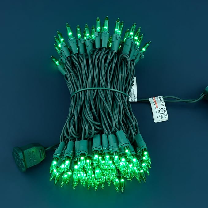 YULETIME 100 Count Green Christmas Lights, 33 Feet Green Wire UL Certified Incandescent-Like LED Mini String Lights