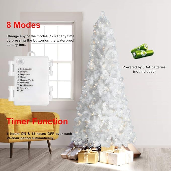 LED Mini Lights with Timer Christmas Lights 18ft 50 LED 8 Modes Battery Operated String Lights White Wire for Indoor Outdoor Wreath Wedding Party Garden Home Decor, Waterproof, Warm White