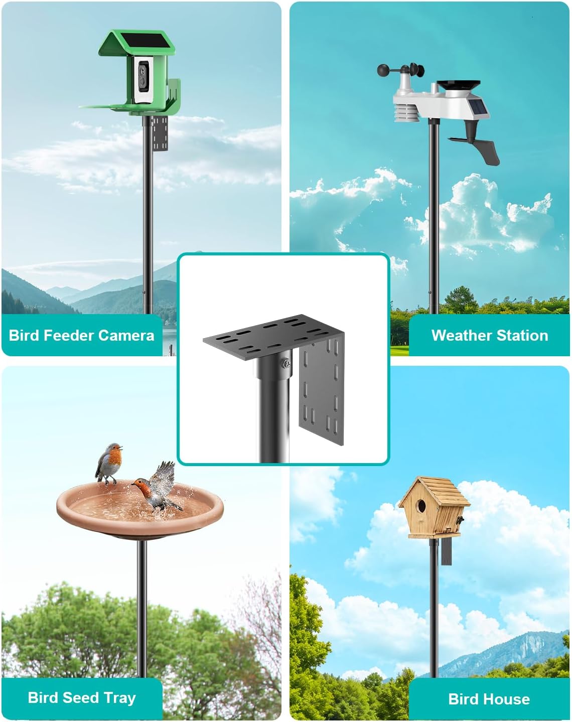 Bird Feeder Pole – 104 Inch Height Bird House Pole with 1-Inch Dia Heavy Duty for Birdfeeders, Feeding Stand with Mount Kit for Outdoor, Slip-Fit Connection
