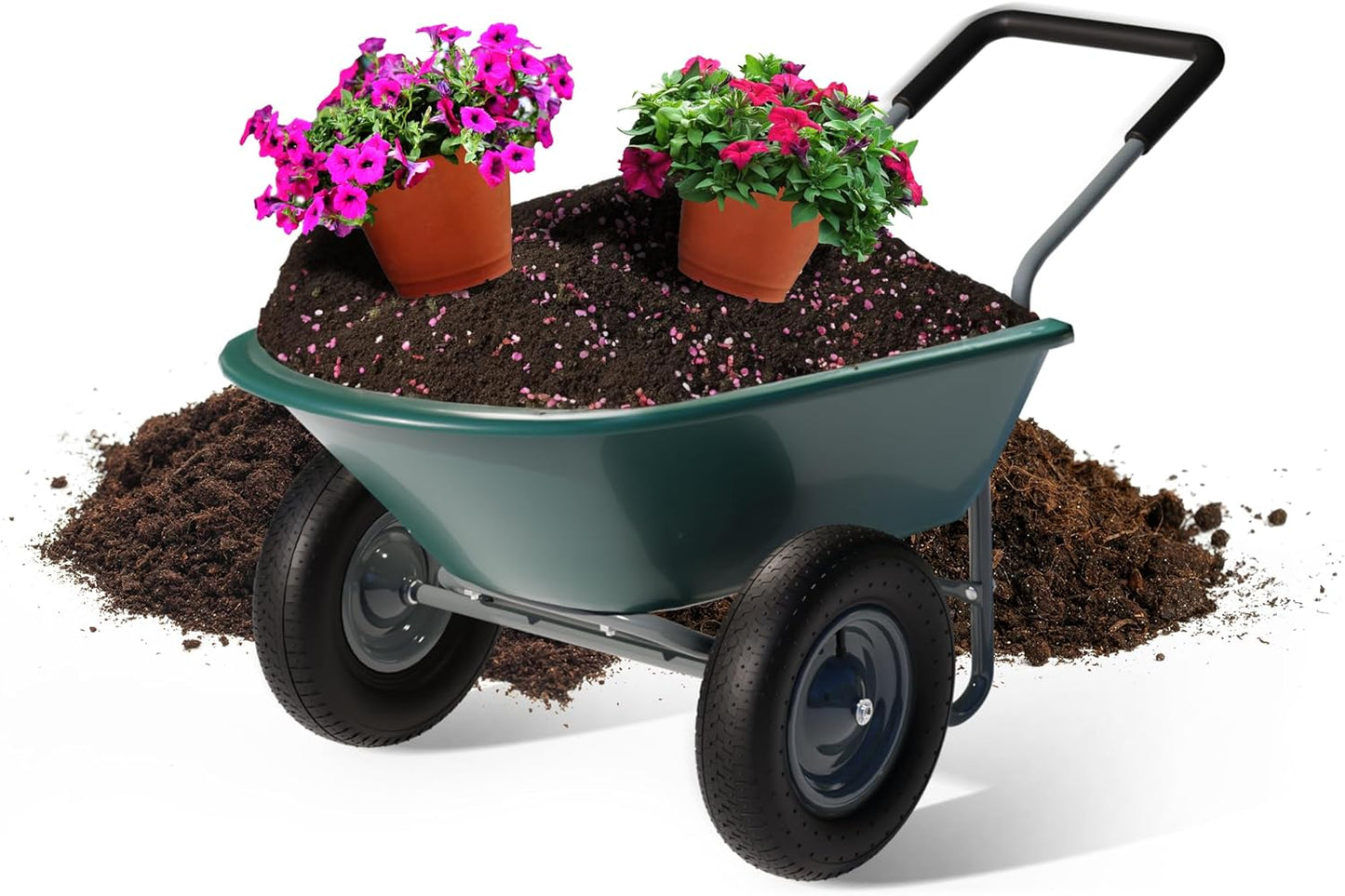 Idzo 2-Wheel Heavy-Duty Wheelbarrow Cart, 330 lb Capacity, Ergonomic Padded Handle and 14 Inch Pneumatic Tires for Maximum Stability, Ideal Wagon for Moving Soil, Shrubs, Plants, Easy Assembly