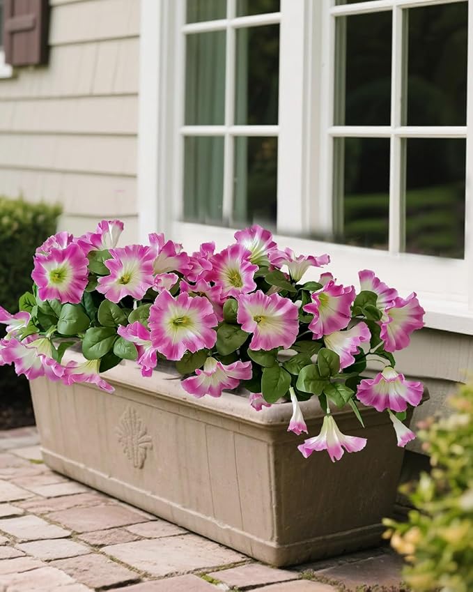 6 Bundles Pink Silk Morning Glory - UV-Protected Artificial Flowers for Outdoor Spring Summer Decor, Fits Planter, Porch, Patio, Yard & Balcony