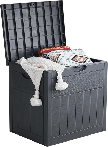 33 Gallon Deck Box, Small Outdoor Storage Box Waterproof, Lockable Secure Package Bin Delivery Box for Outside Front Porch, Patio Cushions Storage Box, Delivery Driver Snack Box for Porch, Grey