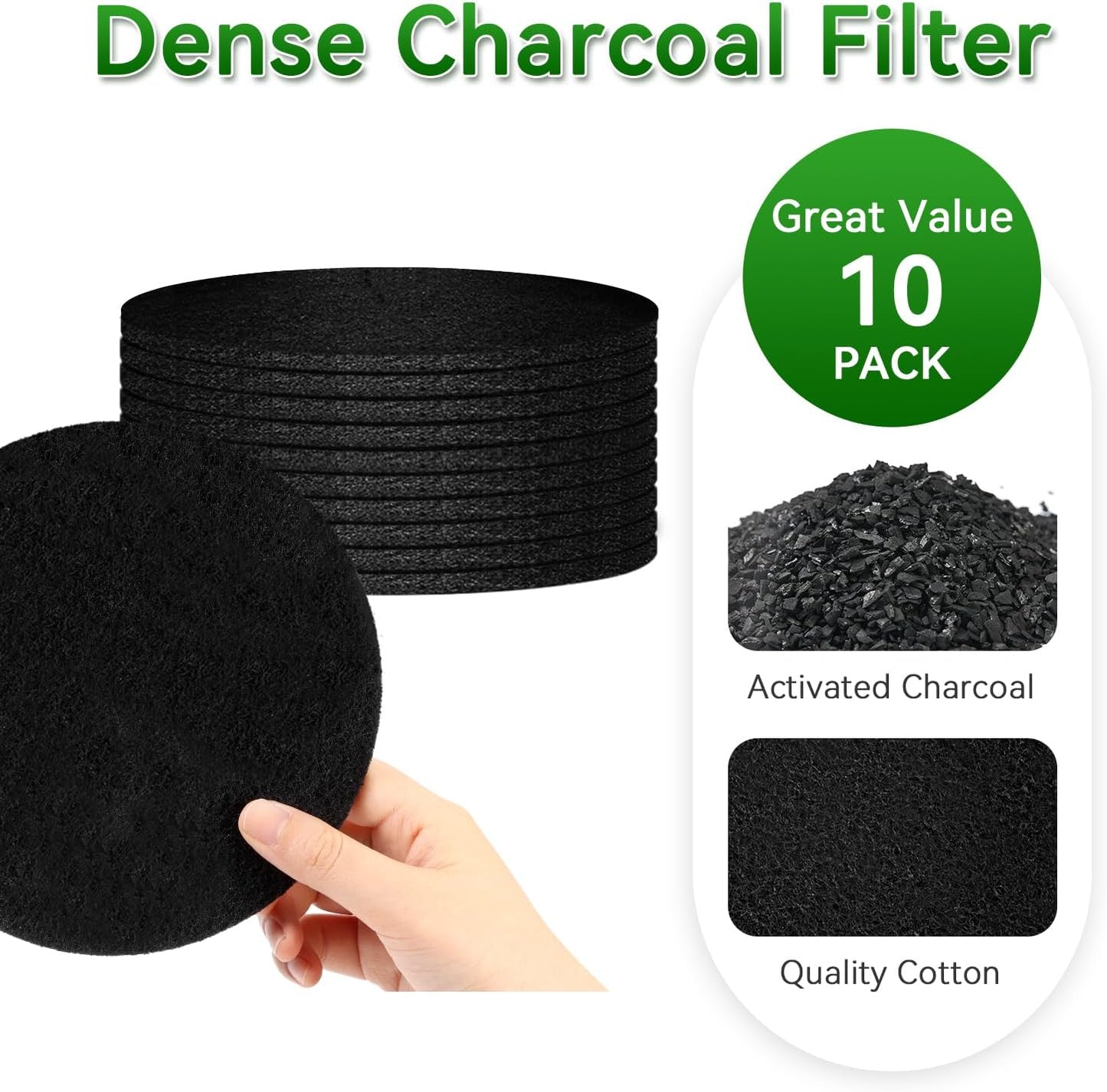 10 Pack Charcoal Filters for Compost Bucket, Compost Filters for Countertop Bin, Odor-Absorbing Activated Charcoal Replacement for Kitchen Compost Bins, 6.7 Inch