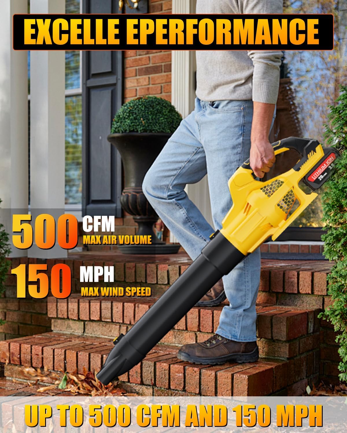 Leaf Blower Cordless Compatible with Dewalt 20V Max Battery, Electric Cordless Leaf Blower with 2× 3.0Ah Batteries and Charger,6 Speed Levels & 500CFM,Blowers for Blowing Leaves, Lawn Care and Dust