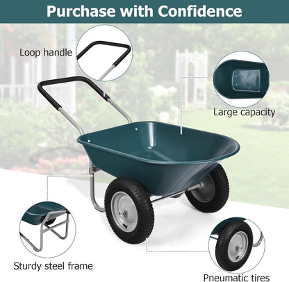 ERGOMASTER Dual-Wheel Wheelbarrow, Home Utility Garden Cart, 330 LBS Capacity, Large Heavy Duty Yard Cart for Gardening & Planting, Lawn, Farm, Construction Site, Green