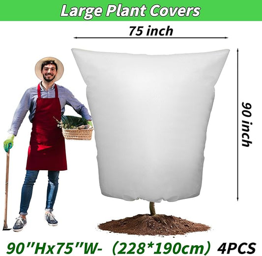 4PCS Large Plant Covers Freeze Protection 2.2oz Reusable Winter Frost Cloth Plant Protection Jacket Cover Bags Frost Blankets, for Shrub Trees Outdoor Plants Fruit Tree Potted, 75"W x 90"H