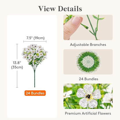 Lifewit Artificial Flowers for Outdoor Indoor, 24 Bundles Plastic Fake Flowers Daisy with Eucalyptus Leaves for Home Garden Decor, Porch, Window Box(White)