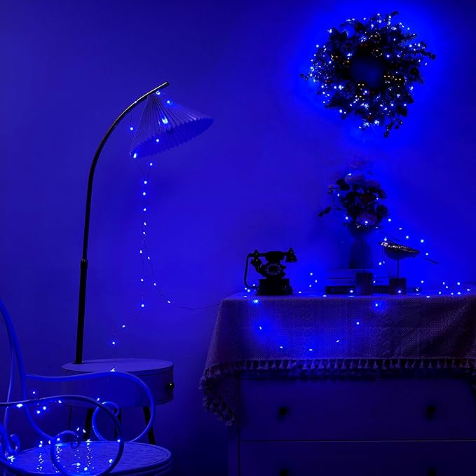 4 Pack 16.4ft Battery Operated String Lights with Timer, Blue with Synchronized Twinkle Mode, Fairy Lights Battery Powered, 50 LEDs, Idea for Christmas Bedroom Party Wedding