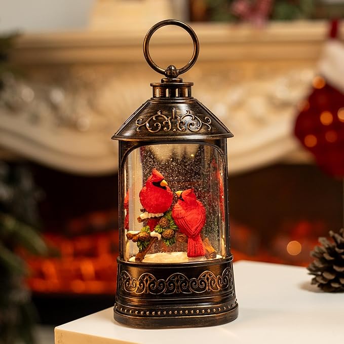 Cardinal Christmas Snow Globe Lantern, Glitter Lighted Cardinal Snow Globe with Music,Musical Christmas Decorations USB and Battery Operated, Cardinal Decor Cardinal Gifts