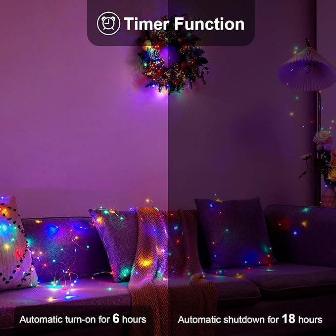 4 Pack 16.4ft Battery Operated String Lights with Timer, Multi Color with Synchronized Twinkle Mode, Fairy Lights Battery Powered, 50 LED, Idea for Christmas Bedroom Party Wedding