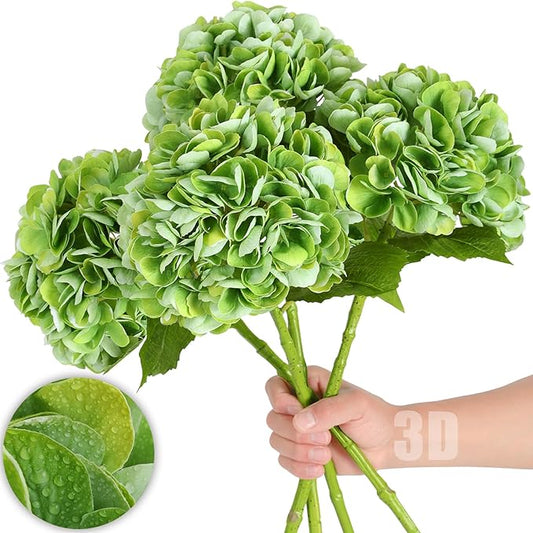 Nubry 22.44In Green Hydrangea Artificial Flowers,4Pcs Latex Faux Real Touch Large Hydrangea Flowers with Long Stems & Leaves for Home Office Decor Wedding Party Arrangements(Green)