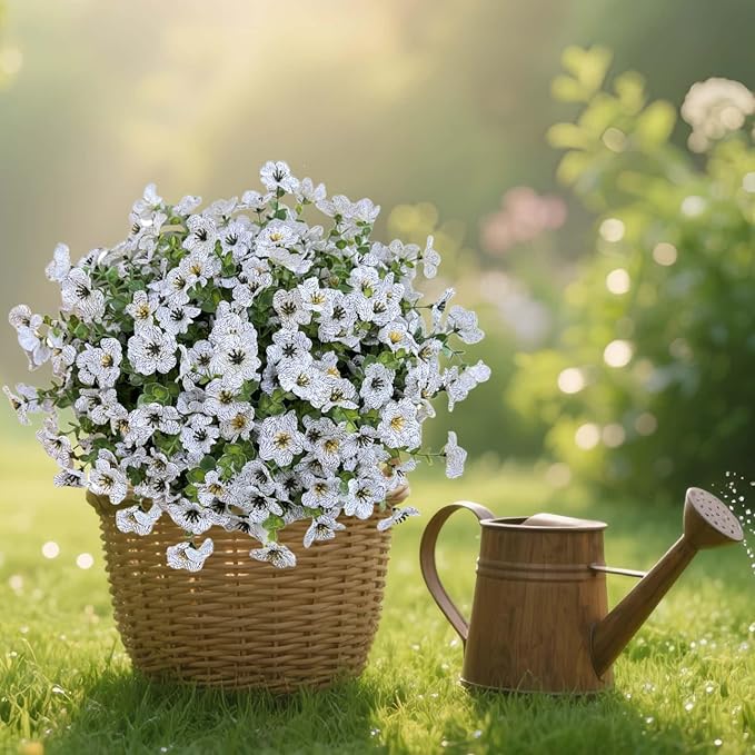 Artificial Flowers Outdoors UV Resistant Fake Plants, 12 Bundles Silk Daisy in Pots for Porch Patio Garden, Faux Potted Home Decor for Outside (White)