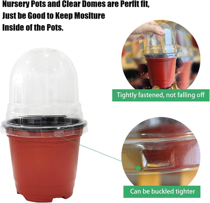 Plant Nursery Pots with Humidity Domes, 25 Sets 4 Inch Soft Nursery Pots Quality Ones (25 Red Pots + 25 Clear Lids), Seeds Starter Pots Small Planter Containers