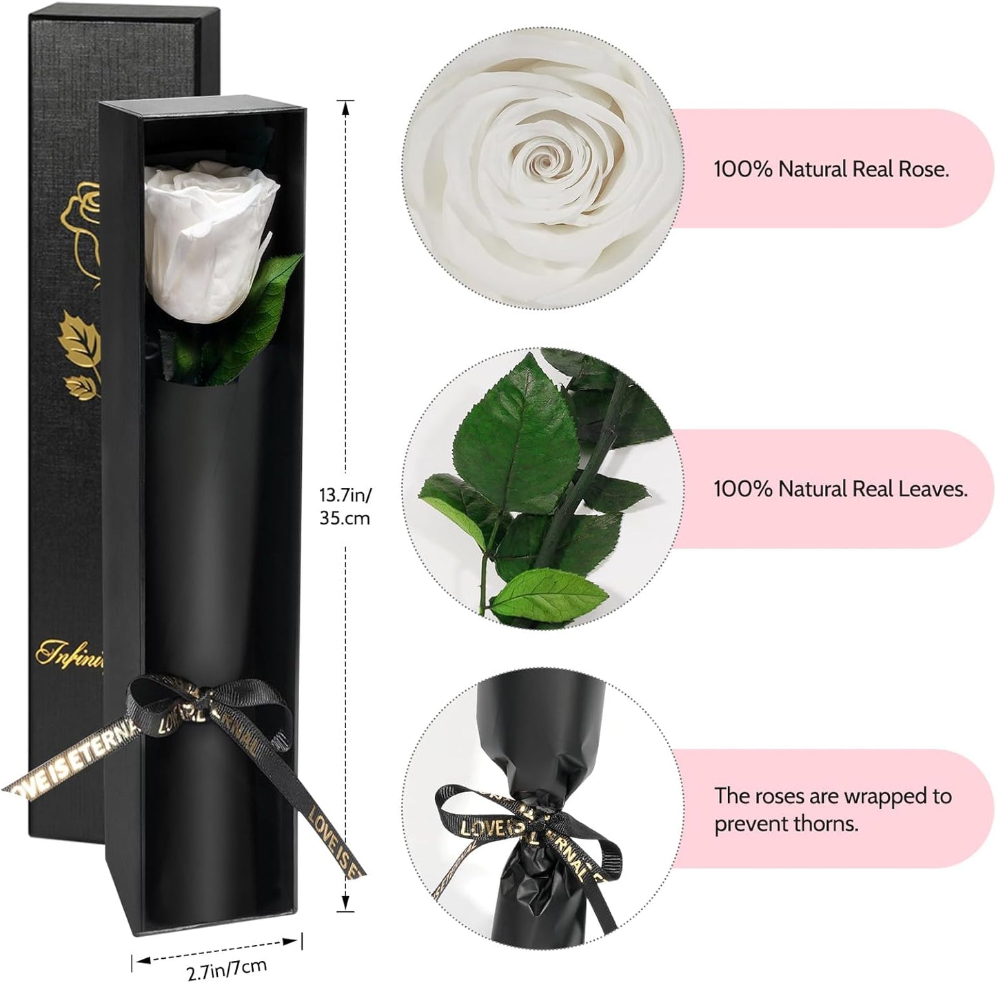 Yamonic Preserved Flowers Rose Gifts for Delivery Prime, Mothers Day Rose Flowers Gifts for Mom, Single Real Flower Birthday Gifts for Her, Women, Grandma, Wife,Girlfriend Gifts for Anniversary(White)