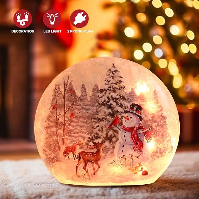 Wonder Solar Christmas Crackle Glass Ball Lights Snoman Decorations Indoor Crackle Glass LED Lighted Holiday Ball Lamp Night Lights for Christmas Holidays Seasonal Decor Lighting Decorations Indoor
