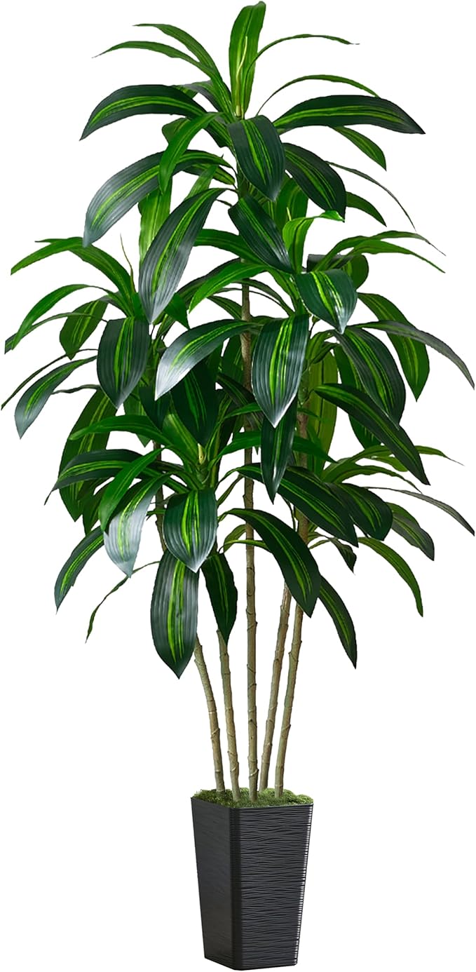 Artificial Dracaena Tree-6FT Tall Fake Plants with Black Tall Square Planter-Artificial Plants Indoor Floor Plant in Pot-Large Tropical Fake Yucca Potted Tree for Home Office Living Room Decor