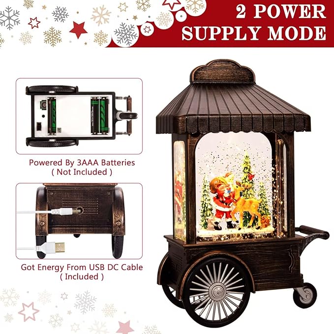Christmas Snow Globes,Swirling Music Box Christmass Trees with 8 Songs & 6H Timer,Battery Operated & USB Powered Christmas Lanterns for Indoor Holiday Table Party Gifts (Animal and Old Man)