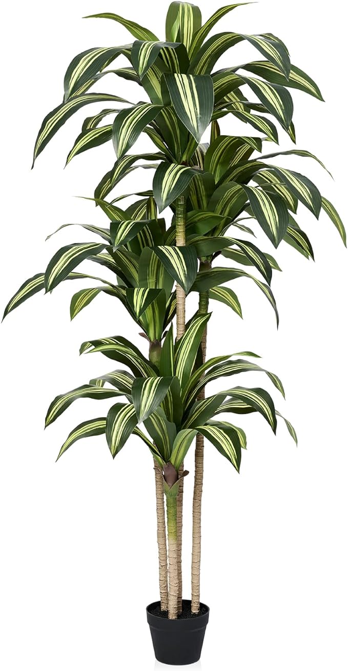 Artificial Dracaena Tree 6FT Tall Fake Tree - Faux Indoor Plant with UV Resistant Potted Design - Realistic Large Artificial Plants for Home Living Room Office Decor Indoor