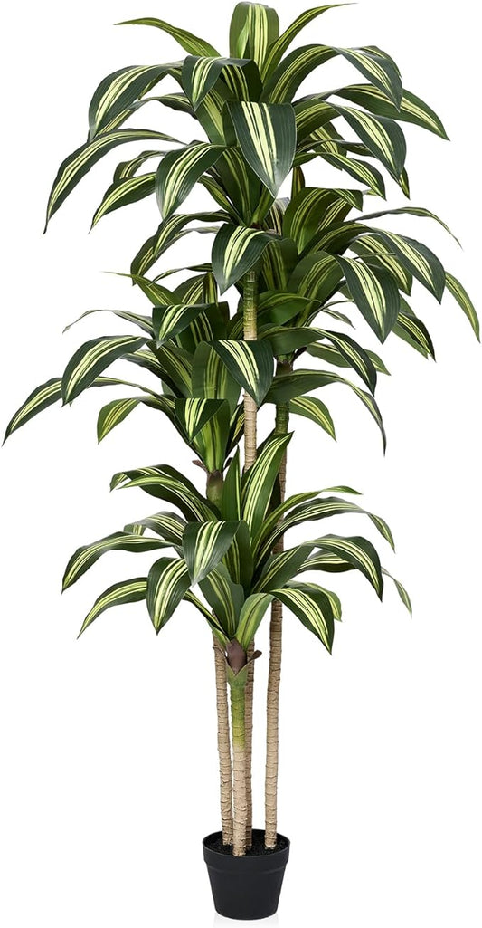 Artificial Dracaena Tree 6FT Tall Fake Tree - Faux Indoor Plant with UV Resistant Potted Design - Realistic Large Artificial Plants for Home Living Room Office Decor Indoor