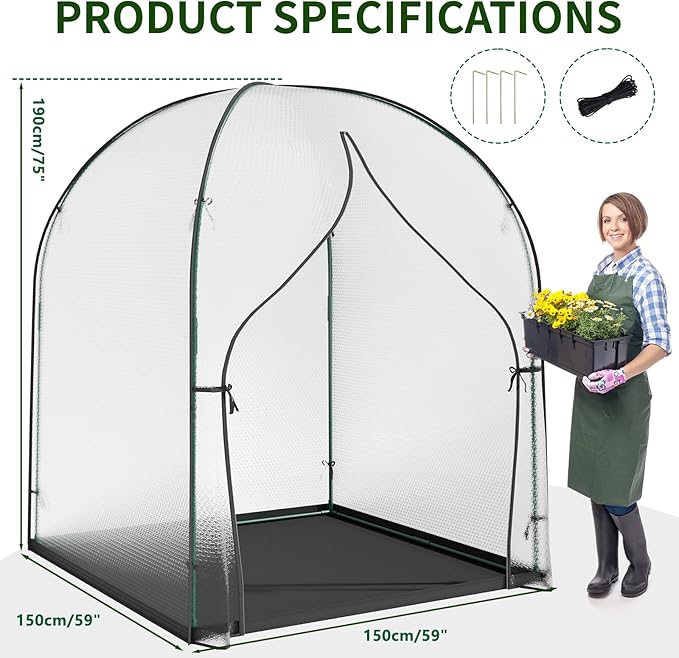 SUNYRISY Greenhouse for Outdoor with Waterproof Mat, Thick Bubble Film Cover Portable Small Mini Green House Kit for Outside, Plant Cover for Winter Plant Freeze Protection, 59" L x 59" W x 75" H