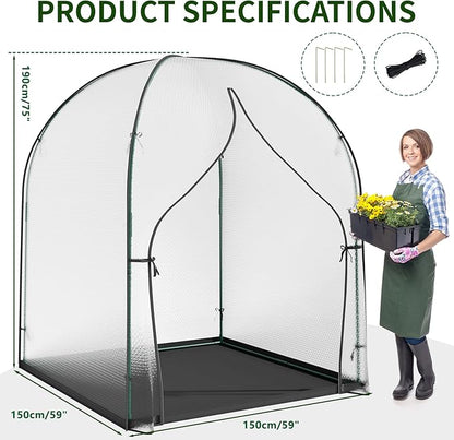 SUNYRISY Greenhouse for Outdoor with Waterproof Mat, Thick Bubble Film Cover Portable Small Mini Green House Kit for Outside, Plant Cover for Winter Plant Freeze Protection, 59" L x 59" W x 75" H