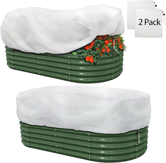 Plant Covers Freeze Protection, 2 Pack 6.1 x 3 x 1.6 ft Rectangular Raised Garden Bed Cover with Drawstring, 2.47oz/yd² Large Garden Box Frost Blankets Reusable Frost Cloth for Winter Outdoor Plants