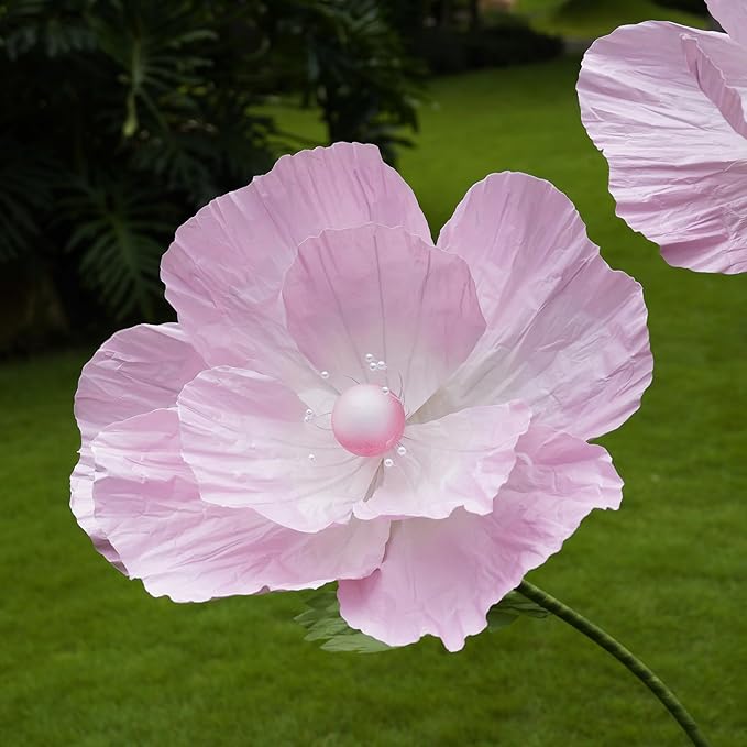 Giant Flowers for Decoration,Large Paper Flowers with Standing Stems and Base,3 pcs Artificial Flowers for Home Decor, Wedding Decorate, Photography Props, Party Banquet (Pink)
