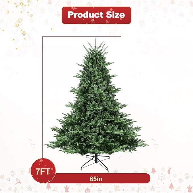 Unlit Outdoor Christmas Tree - Leheyhey 7ft Artificial Holiday Christmas Pine Tree - Hinged Spruce Holiday Xmas Tree for Home, Office, Party Decoration with 2296 PE&PVC Mixed Branch Tips
