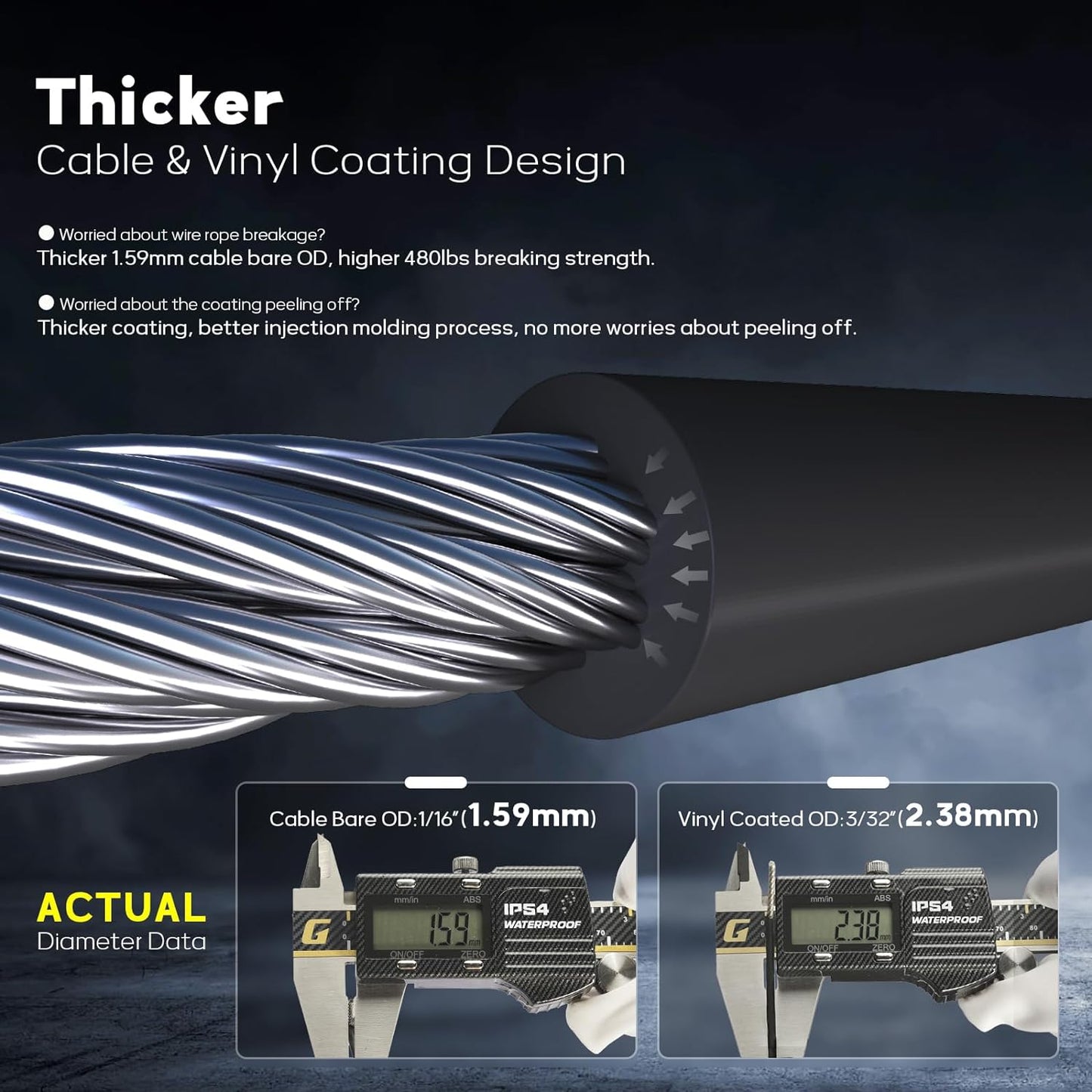 Vinyl Coated Wire Rope 1/16 Inch Overmolded to 3/32 Inch, 400FT 304 Stainless Steel Cable with 120 Pcs Crimping Sleeves for String Light Hanging Kit, Clotheslines and Trellis Wire