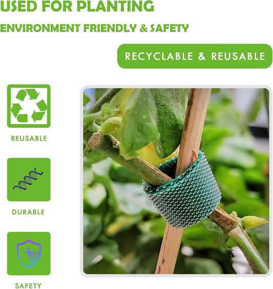 Green Garden Ties|Plant Ties for Climbing Plants 100 feet x1/2‘’in 3 Rolls|Plant Supports for Effective Growing Strong |Green-Recycled Plastic Garden Twine & Twist Ties for Tomato Stakes