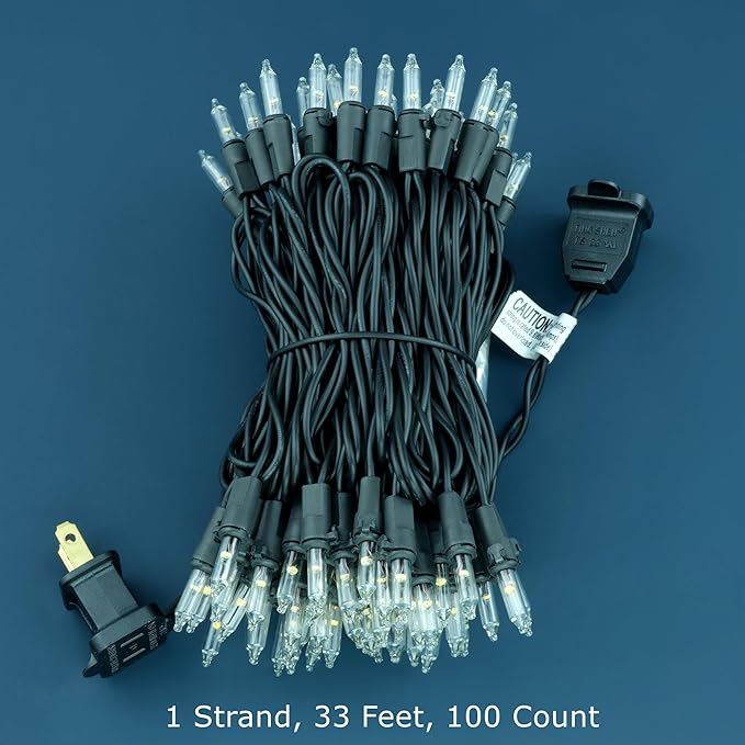 YULETIME 100 Count Clear Warm White Christmas Lights, 33 Feet Black Wire UL Certified Incandescent-Like LED Mini String Lights