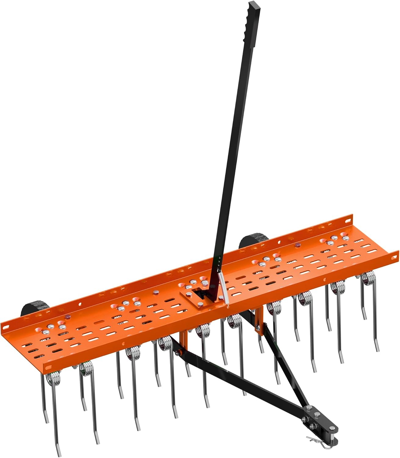 40" Tow-Behind Dethatcher with 20 Spring Steel Tines, Pull Behind Lawn Tractor Mower Grass Rake for Yard, Garden, and Farm Care – Removes Thatch, Leaves, and Pine Needles-Orange