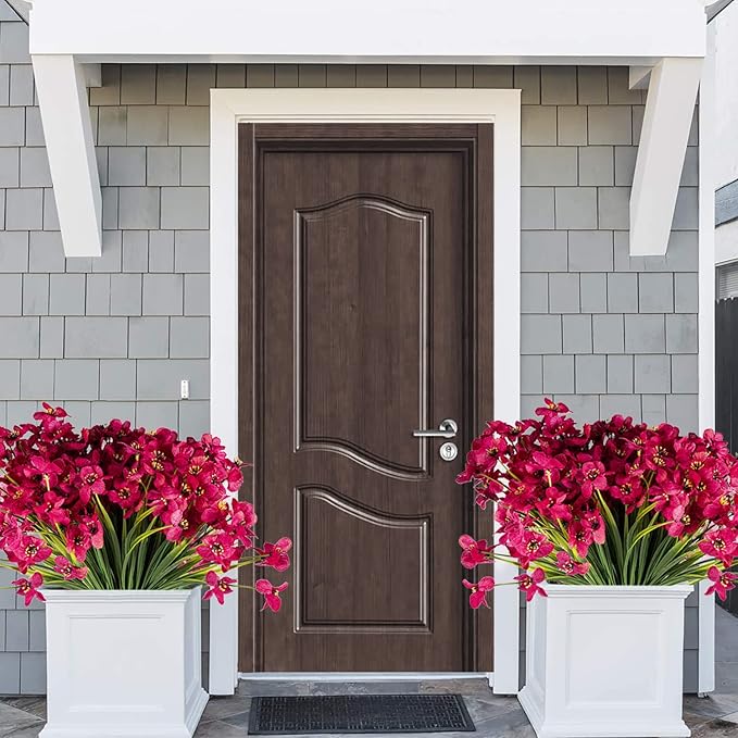 20 Bundles Artificial Flowers Outdoor UV Resistant Fake Flowers No Fade for Patio Porch Window Box Home Wedding Farmhouse Decor (Rose Red)