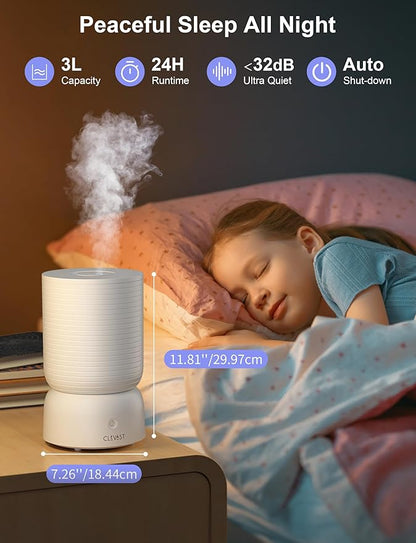 CLEVAST Smart Humidifiers for Bedroom, Top Fill 3L Cool Mist Quiet Ultrasonic Humidifier with Essential Oil Diffuser, Humidity Control, Wi-Fi Air Humidifier for Baby, Home, Compatible with Alexa